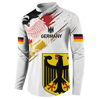 White crewneck sweatshirt with Germany eagle grunge graphic and crest front print, long sleeves
