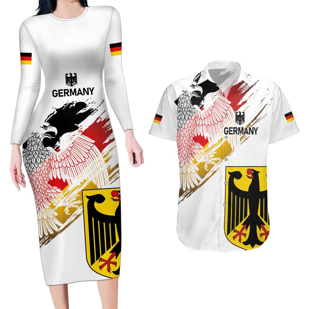 Personalised Germany Seal and Eagle Grunge Flag Couples Matching Long Sleeve Bodycon Dress and Hawaiian Shirt - Wonder Print Shop