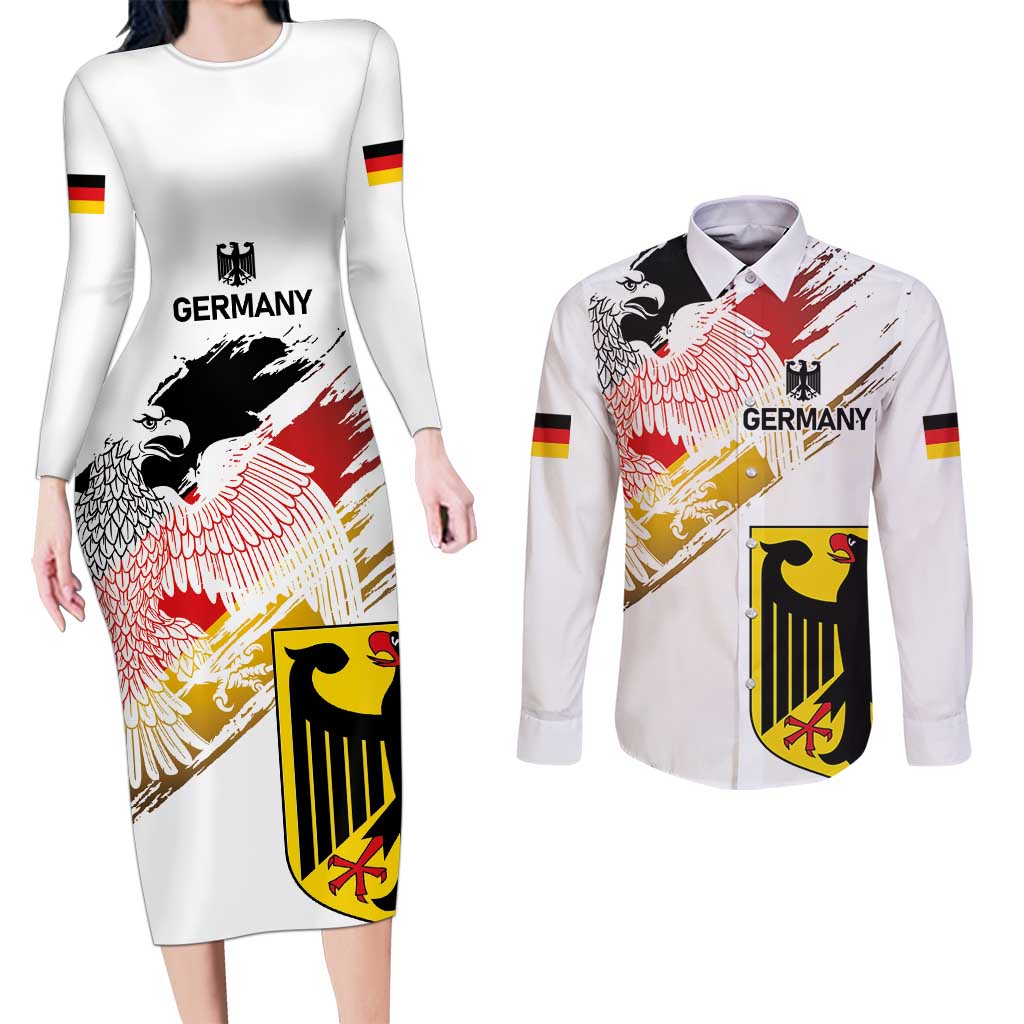 Personalised Germany Seal and Eagle Grunge Flag Couples Matching Long Sleeve Bodycon Dress and Long Sleeve Button Shirt - Wonder Print Shop