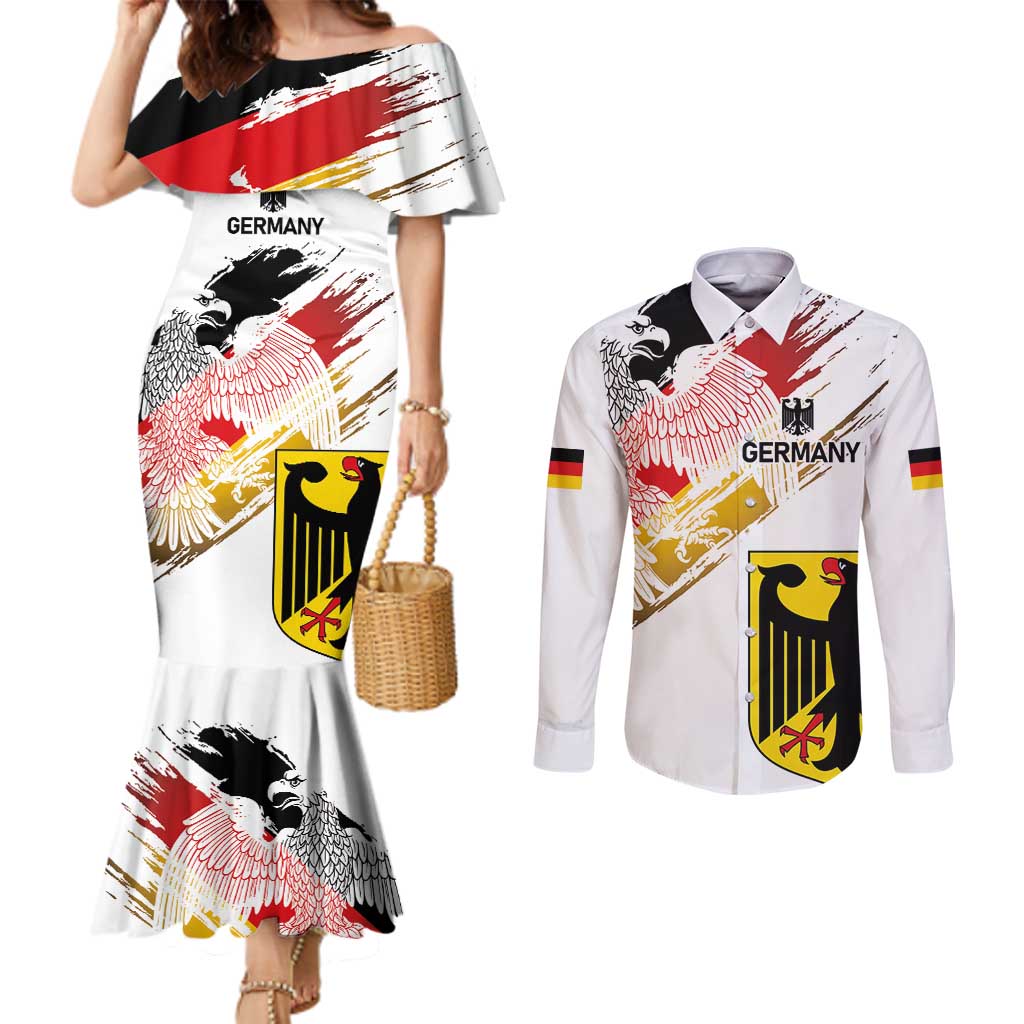 Personalised Germany Seal and Eagle Grunge Flag Couples Matching Mermaid Dress and Long Sleeve Button Shirt