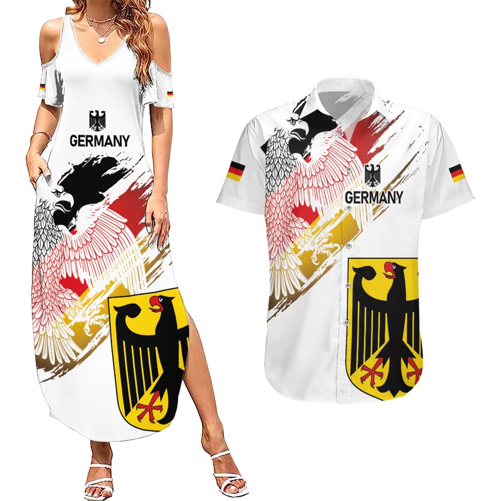 Personalised Germany Seal and Eagle Grunge Flag Couples Matching Summer Maxi Dress and Hawaiian Shirt - Wonder Print Shop