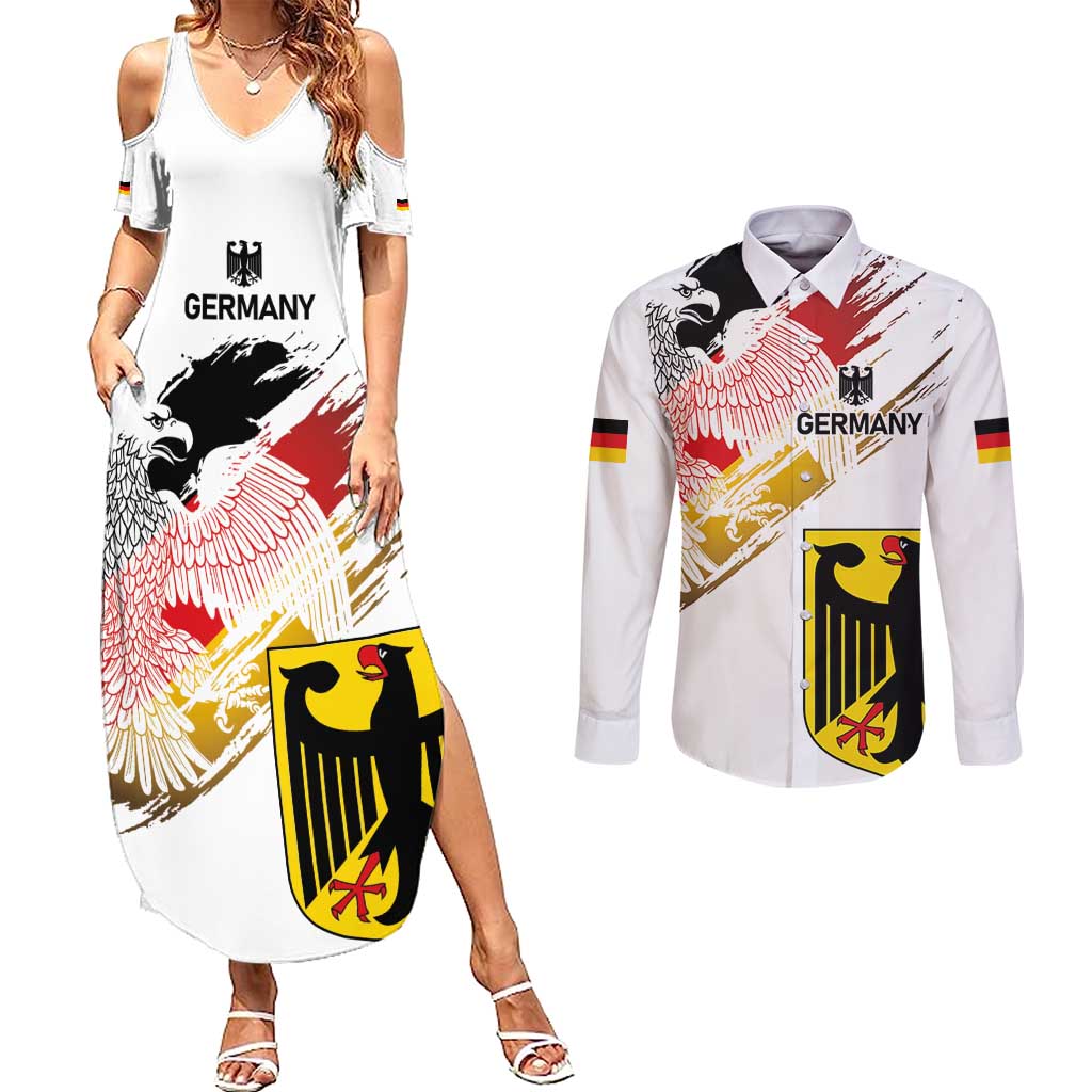 Personalised Germany Seal and Eagle Grunge Flag Couples Matching Summer Maxi Dress and Long Sleeve Button Shirt - Wonder Print Shop