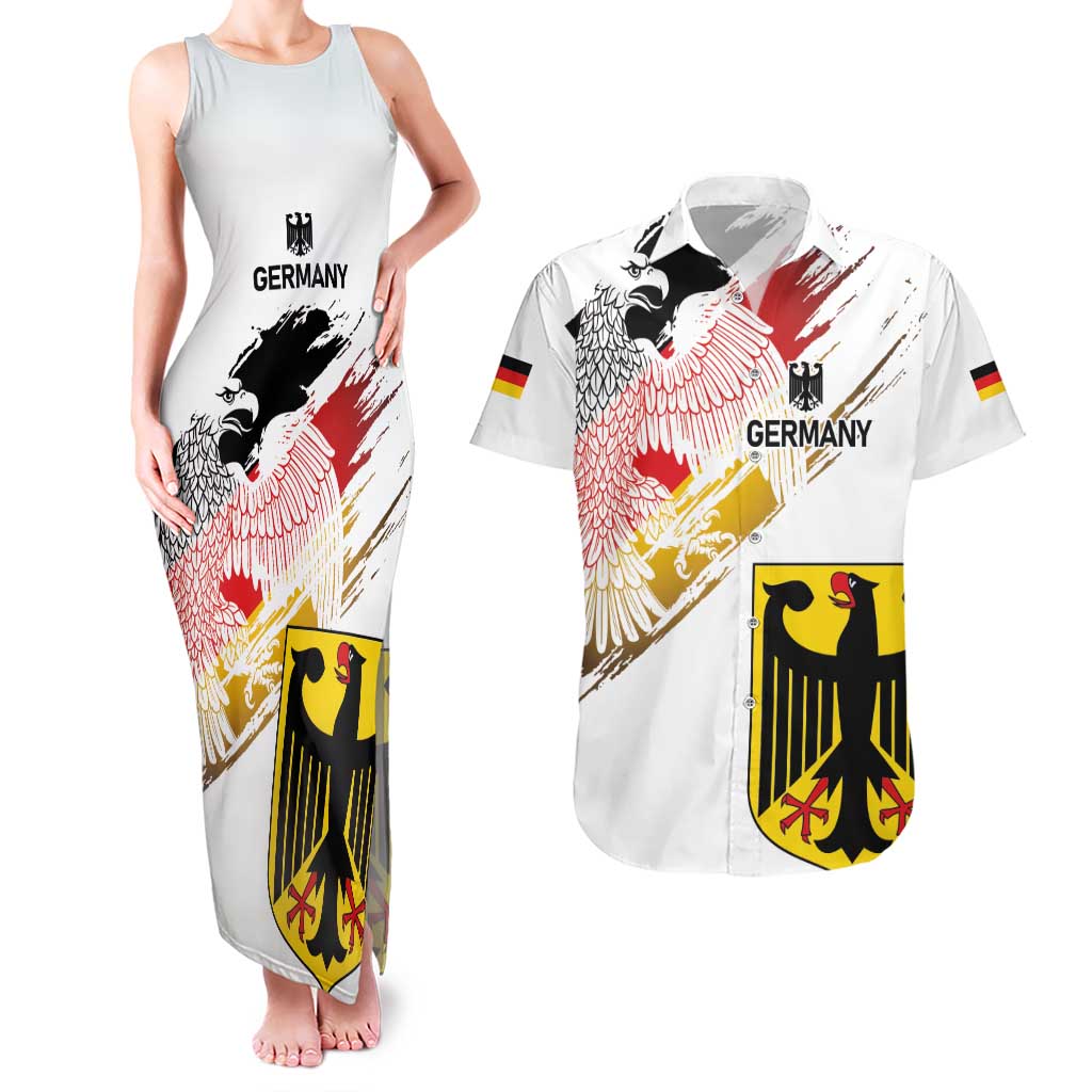 Personalised Germany Seal and Eagle Grunge Flag Couples Matching Tank Maxi Dress and Hawaiian Shirt - Wonder Print Shop