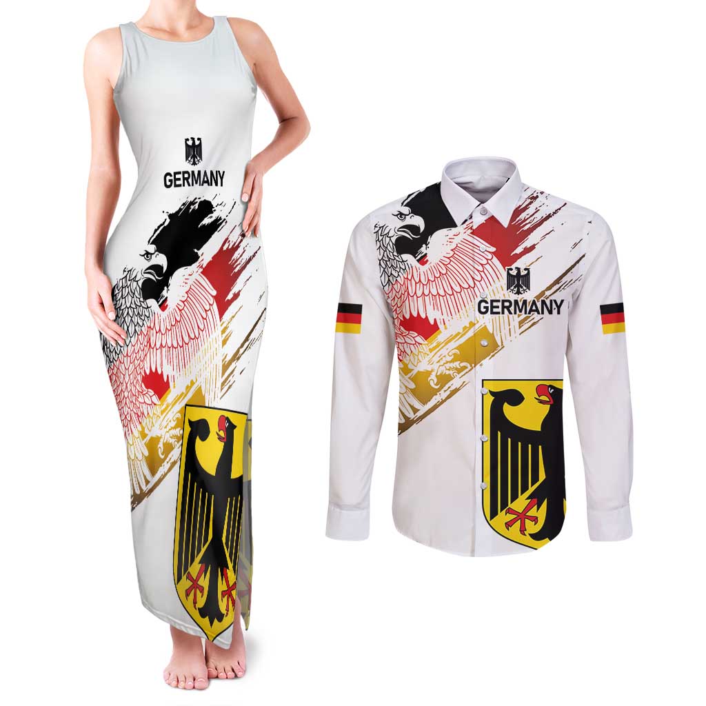 Personalised Germany Seal and Eagle Grunge Flag Couples Matching Tank Maxi Dress and Long Sleeve Button Shirt - Wonder Print Shop