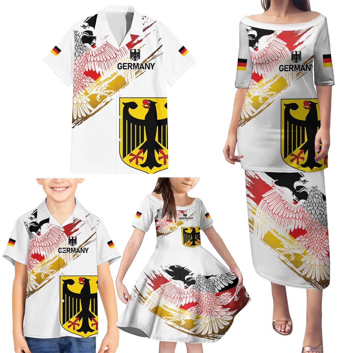 Personalised Germany Seal and Eagle Grunge Flag Family Matching Puletasi and Hawaiian Shirt - Wonder Print Shop