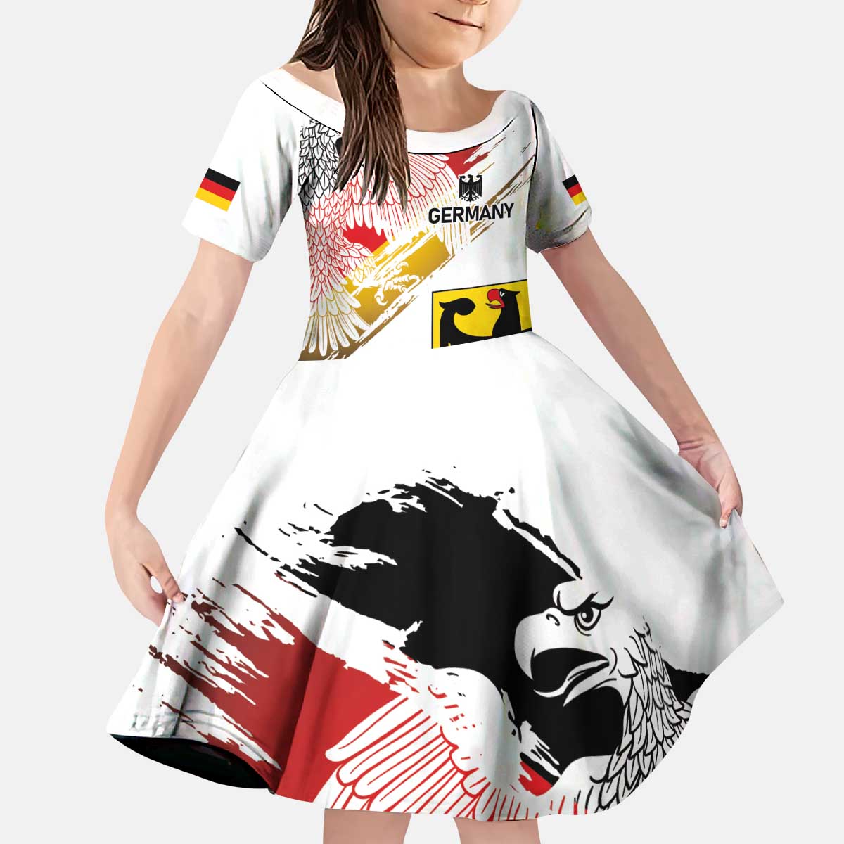 Personalised Germany Seal and Eagle Grunge Flag Kid Short Sleeve Dress - Wonder Print Shop