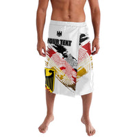 White printed board shorts with German eagle grunge flag and "YOUR TEXT" panel