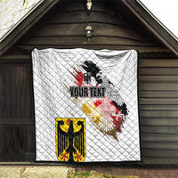White quilt with diamond quilting, Germany eagle seal grunge design and “YOUR TEXT” area