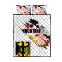 White quilt bed set with eagle and Germany seal grunge design, custom text, two pillows