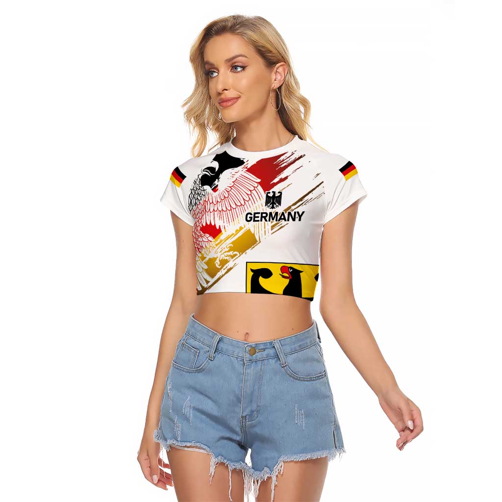 Personalised Germany Seal and Eagle Grunge Flag Raglan Cropped T Shirt