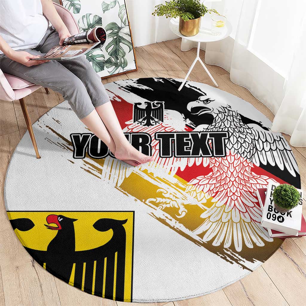 Round grunge Germany seal eagle carpet, YOUR TEXT over eagle wings on white