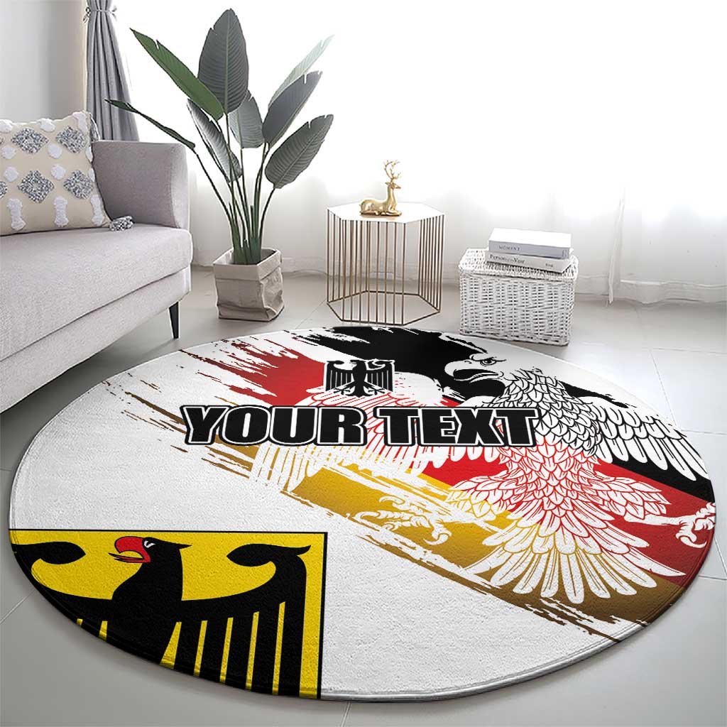 Round grunge Germany seal eagle carpet, white with red, black, and gold details