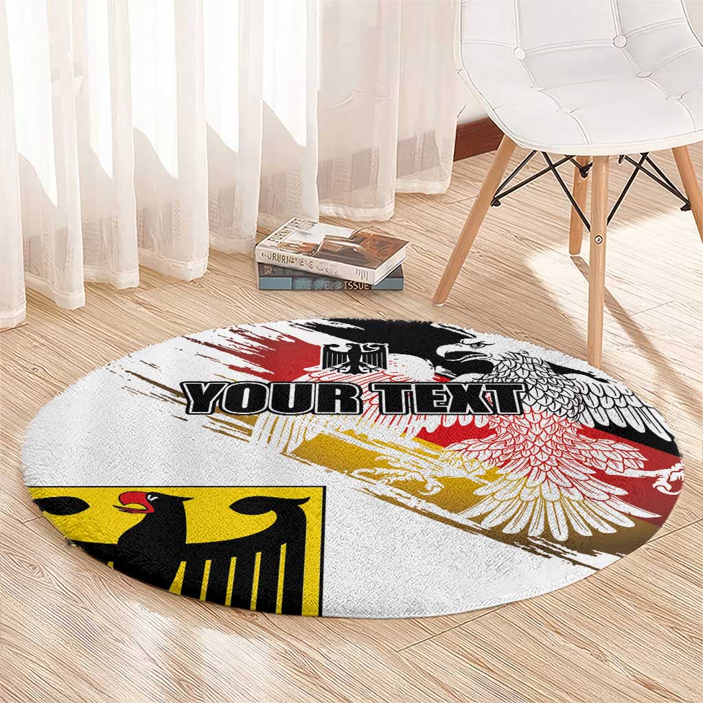 Round Germany seal and eagle grunge carpet, white base with red, black, gold accents