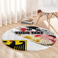 Round Germany seal and eagle grunge carpet, white base with red, black, gold accents