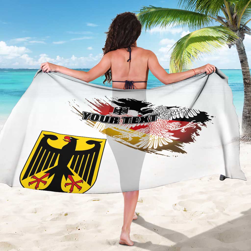 White personalized sarong with centered eagle grunge print and 'YOUR TEXT' banner