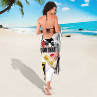 White sarong tied at back with eagle grunge design and 'YOUR TEXT' panel