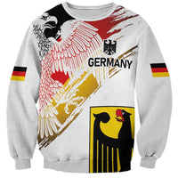 Unisex white grunge sweatshirt with German eagle and crest front print