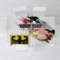 White tablecloth with grunge German eagle and seal graphic, folded view