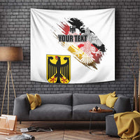 White flag tapestry with eagle head, crest emblem, grunge paint effect and text area