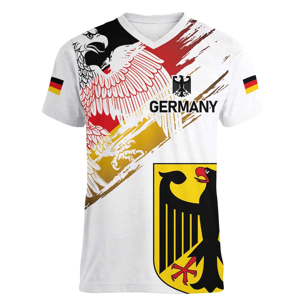 Personalised Germany Seal and Eagle Grunge Flag Women V-Neck T-Shirt