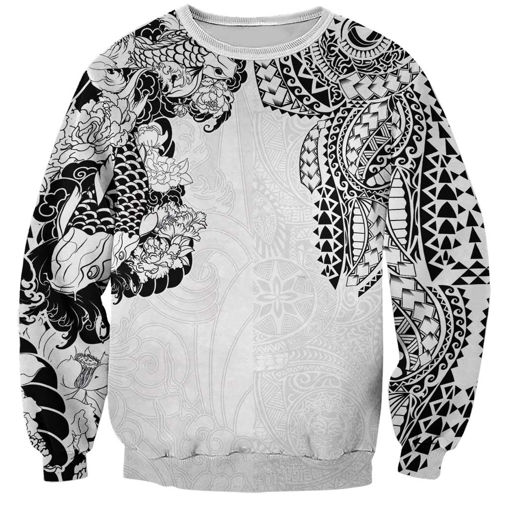 Japanese Irezumi and Hawaiian Polynesian Art Tattoo Sweatshirt White Color - Wonder Print Shop