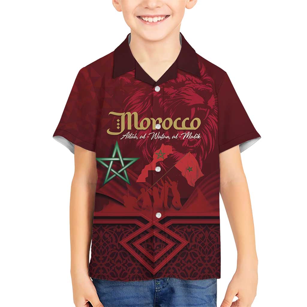 Happy Morocco Proclamation Day Kid Hawaiian Shirt Barbary Lion's Roar - Fight for Peace and Freedom