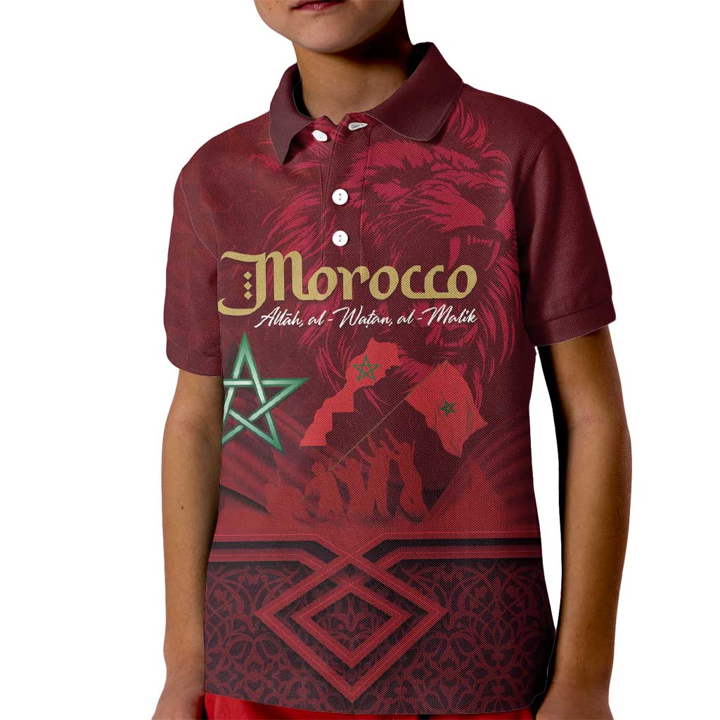 Happy Morocco Proclamation Day Kid Polo Shirt Barbary Lion's Roar - Fight for Peace and Freedom