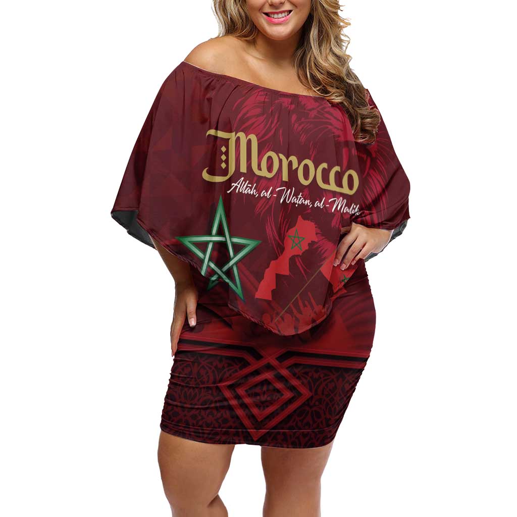 Happy Morocco Proclamation Day Off Shoulder Short Dress Barbary Lion's Roar - Fight for Peace and Freedom - Wonder Print Shop