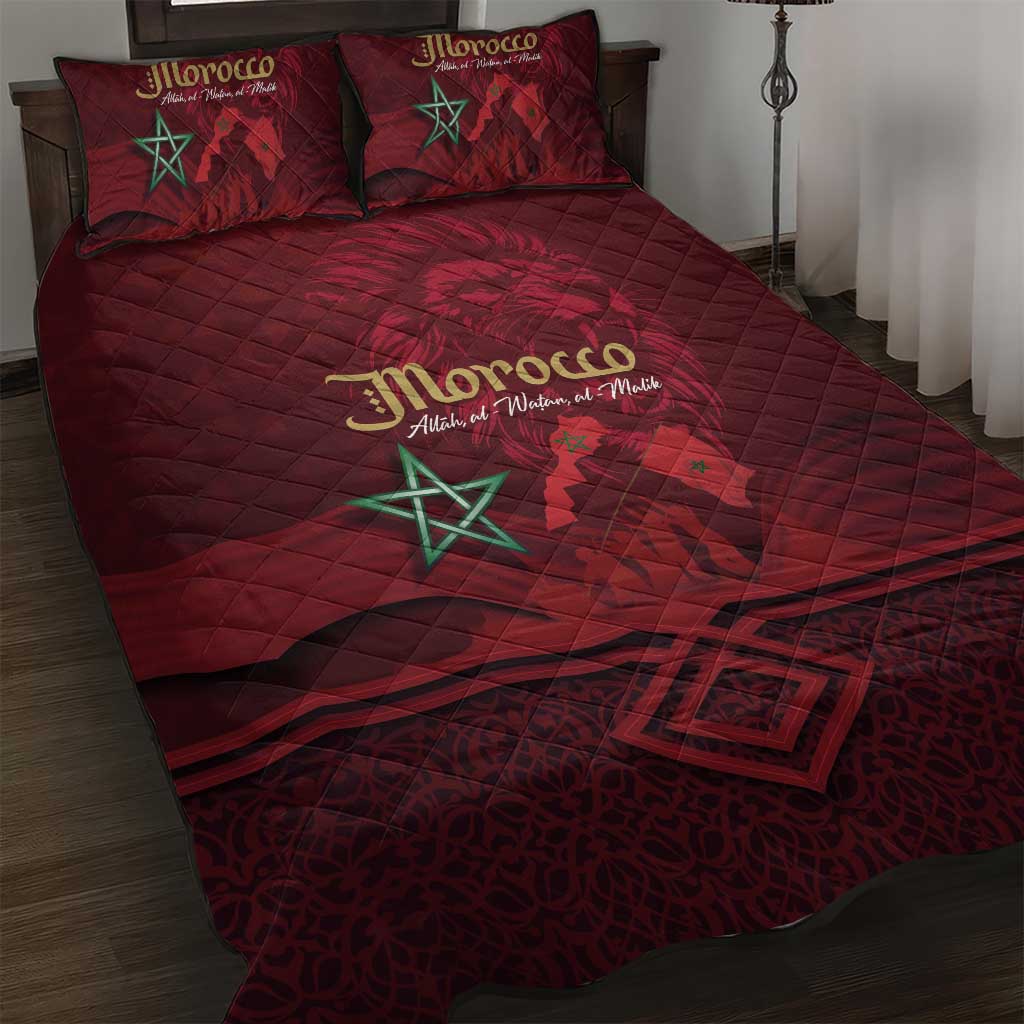 Happy Morocco Proclamation Day Quilt Bed Set Barbary Lion's Roar - Fight for Peace and Freedom