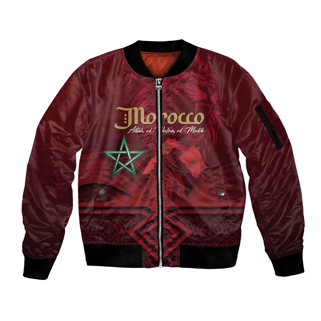 Happy Morocco Proclamation Day Sleeve Zip Bomber Jacket Barbary Lion's Roar - Fight for Peace and Freedom