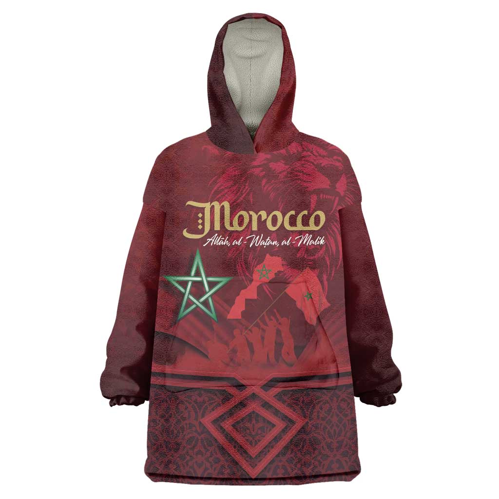 Happy Morocco Proclamation Day Wearable Blanket Hoodie Barbary Lion's Roar - Fight for Peace and Freedom