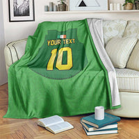 Green rugby blanket with jersey graphic and 'YOUR TEXT' over number 10