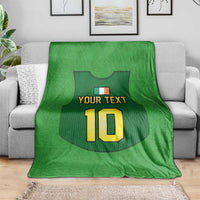 Green rugby blanket with jersey graphic, 'YOUR TEXT' and number 10