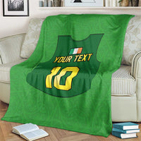 Green rugby blanket with jersey graphic, 'YOUR TEXT' and number 10