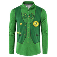 Green rugby button sweatshirt, IRFU badge and shamrock gilet graphic