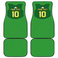 Green rugby-style car mats set of 4 with "Your Text 10" front and rear pieces