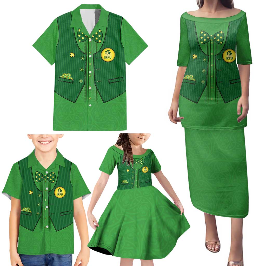 Custom Irish Rugby Family Matching Puletasi and Hawaiian Shirt St Patrick's Day Style - Gilet Costume