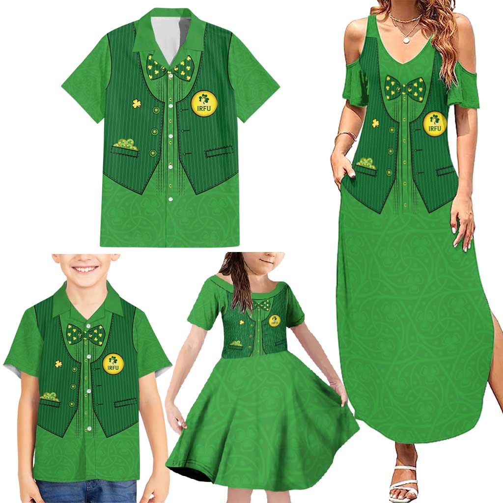 Custom Irish Rugby Family Matching Summer Maxi Dress and Hawaiian Shirt St Patrick's Day Style - Gilet Costume