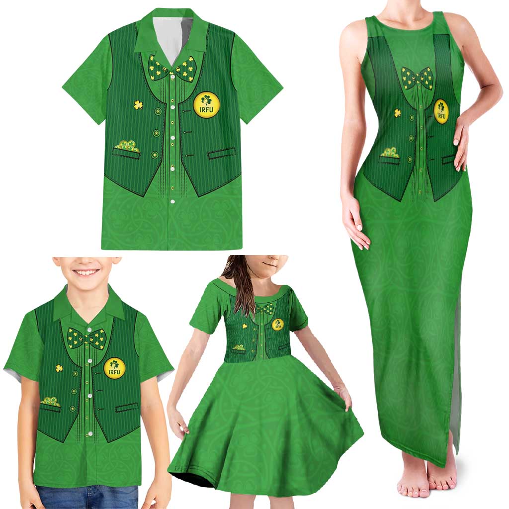 Custom Irish Rugby Family Matching Tank Maxi Dress and Hawaiian Shirt St Patrick's Day Style - Gilet Costume