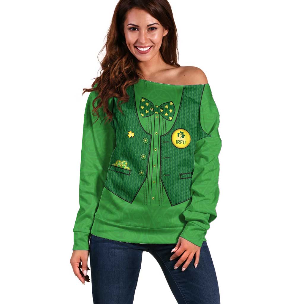 Custom Irish Rugby Off Shoulder Sweater St Patrick's Day Style - Gilet Costume