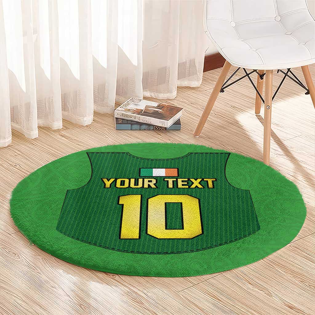 Green round rugby gilet rug with 'YOUR TEXT' and large yellow '10' print.