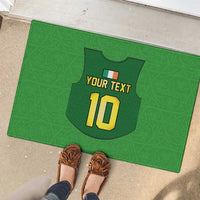 Green rubber rugby doormat with jersey badge, 'YOUR TEXT' and number 10