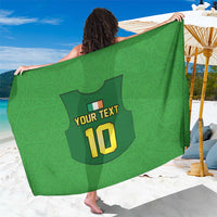 Green custom rugby sarong with 'YOUR TEXT' and number 10 graphic