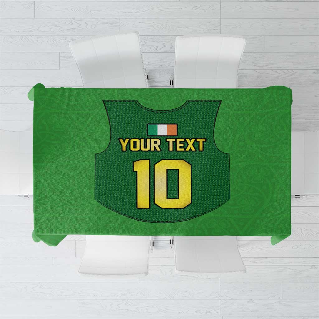 Green rugby-style tablecloth with gilet graphic and number design center