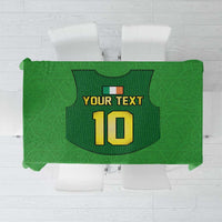 Green rugby-style tablecloth with gilet graphic and number design center