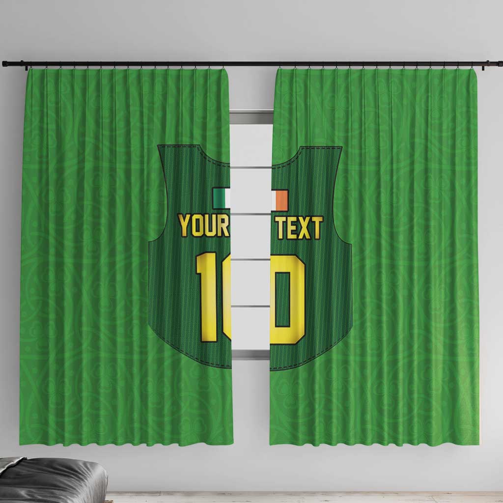 Two green curtain panels side-by-side showing jersey graphic with custom text and number 10