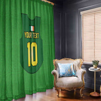 Green window curtain with football jersey graphic, custom text, and number 10 design