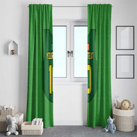 Pair of green window curtains with jersey artwork, custom text, and yellow number 10
