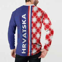 Blue and red checkerboard half-style sweatshirt back with vertical HRVATSKA lettering