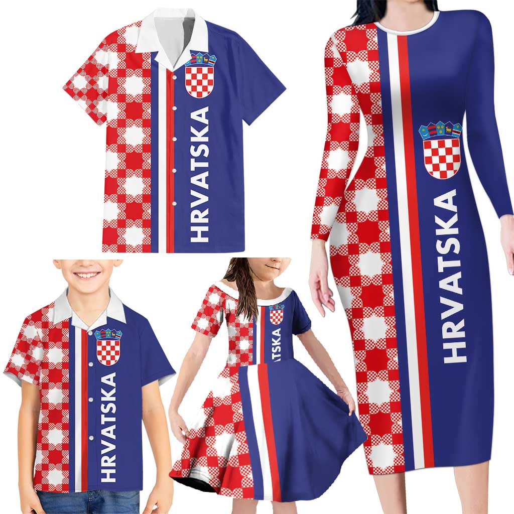 Croatia Hrvatska Checkerboard Half Style Family Matching Long Sleeve Bodycon Dress and Hawaiian Shirt